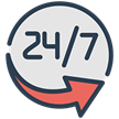 24/7 Claims Reporting Icon - twenty-four slash seven in a circular arrow | Alfa Insurance